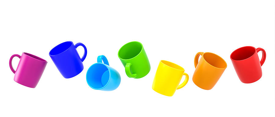 Cups With The Colors Of The Rainbow On A White Background.  Photograph by Gualtiero Boffi