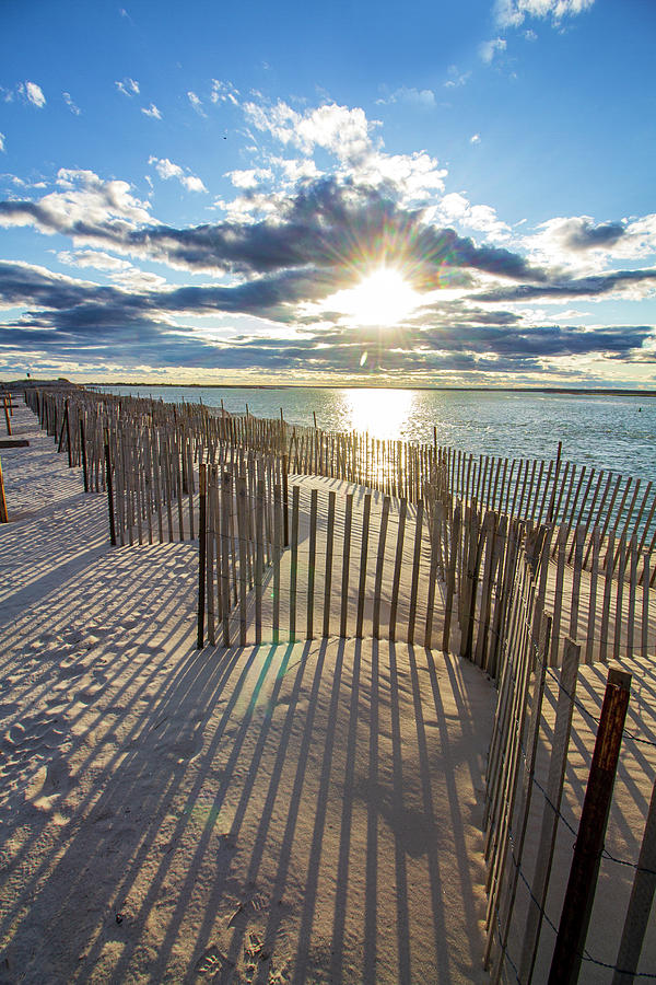 Cupsogue Beach Fence Shadows at Sunset Photograph by Robert Seifert
