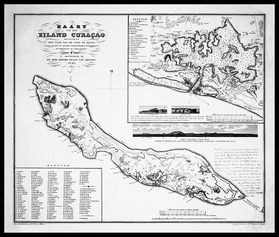 Vintage Photograph - Curacao Vintage Historical Map 1836 Black and White by Carol Japp