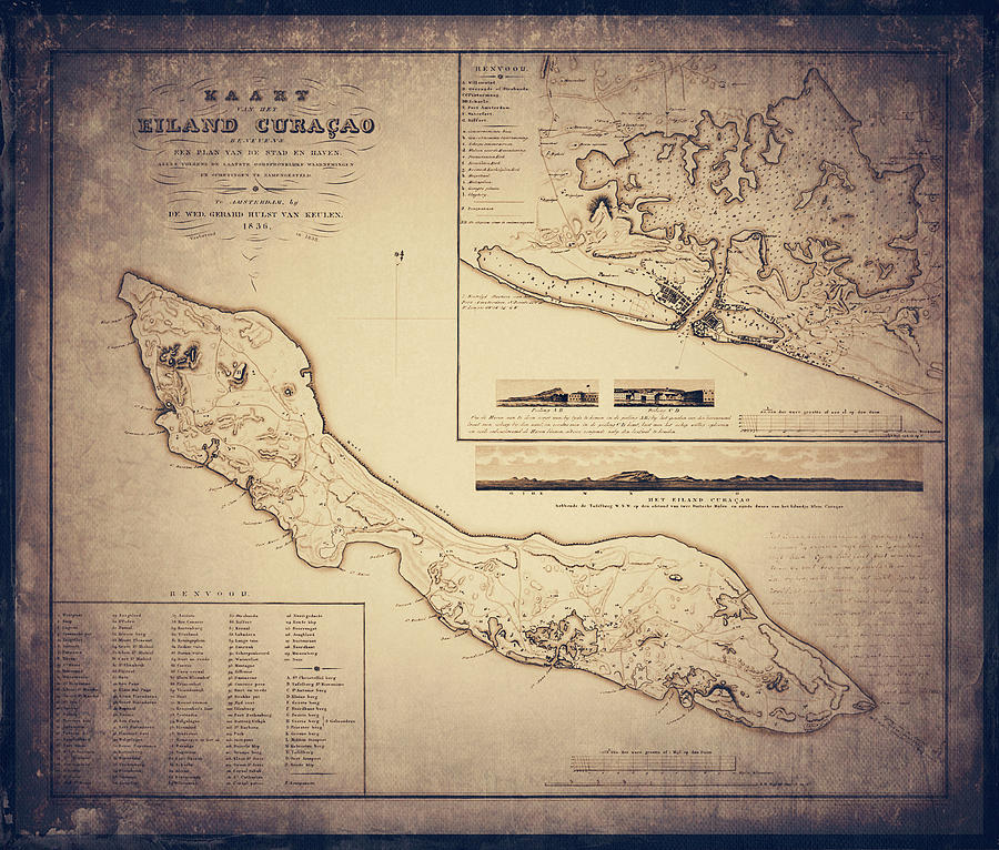 Vintage Photograph - Curacao Vintage Historical Map 1836 Sepia by Carol Japp