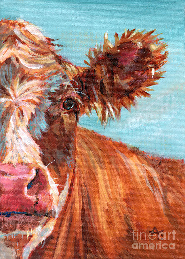 Curiosity - Cow painting Painting by Annie Troe