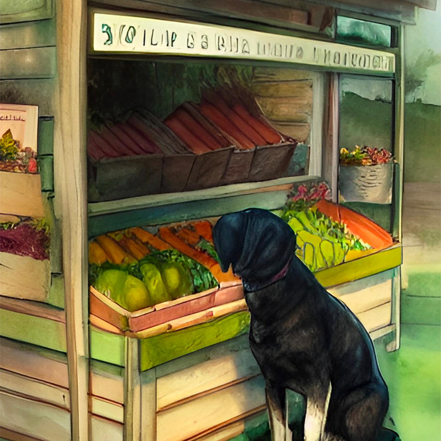 Curious Black Dog Digital Art by Bonnie Bruno