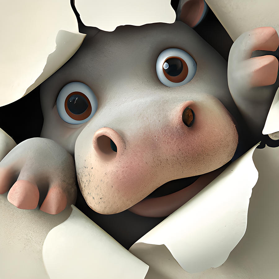 Curious Hippopotamus Digital Art by Amalia Suruceanu