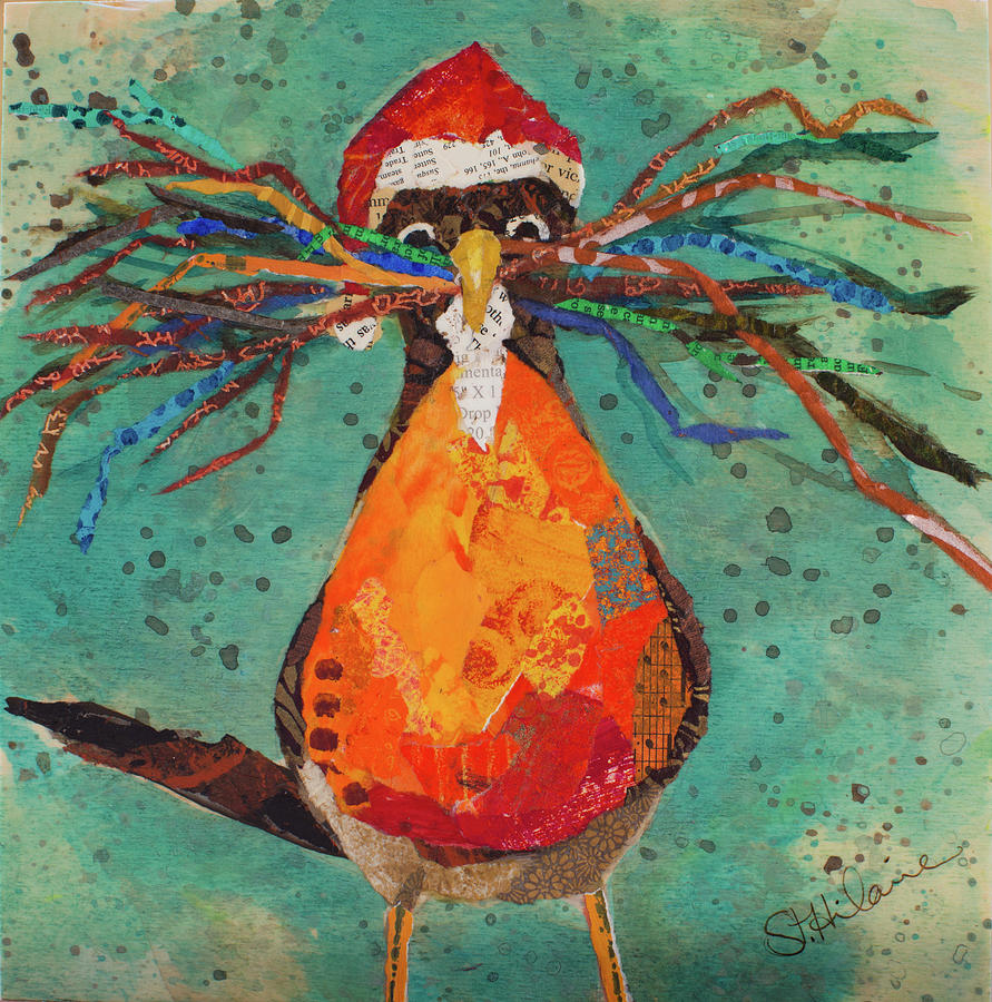 Curious Santa Bird Painting by Elizabeth St Hilaire