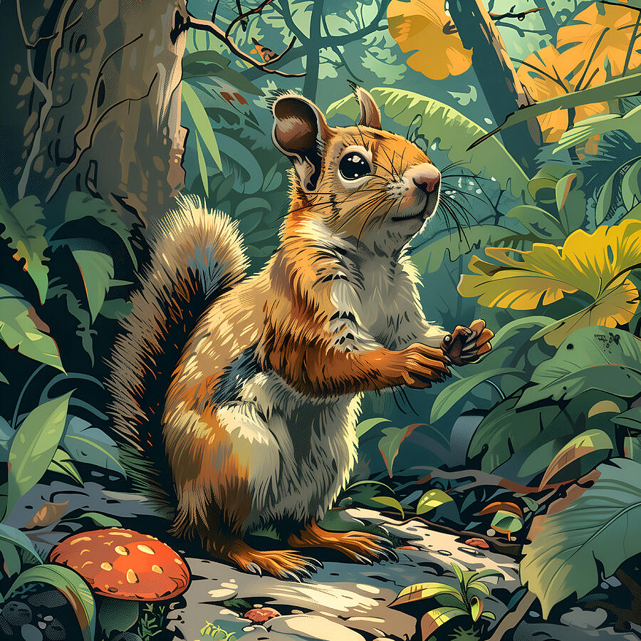 Wildlife Digital Art - Curious Squirrel by Toscanaccio Art