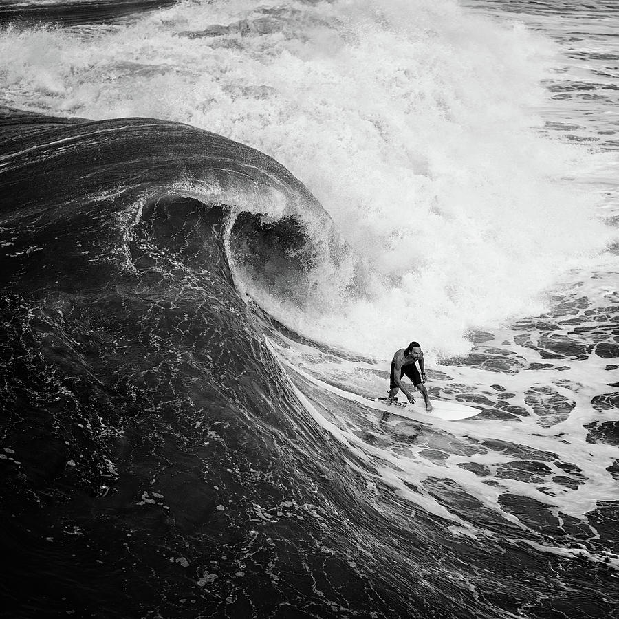Curl - Big Wave Surfer bw Photograph by Laura Fasulo