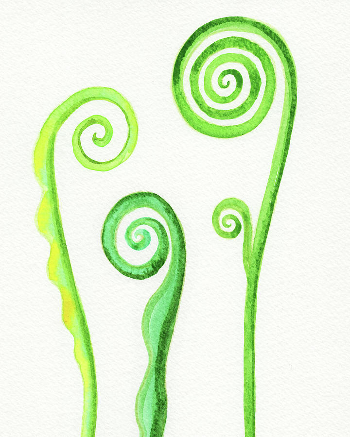 Curls Of Young Fern Leaves Watercolor  Painting by Irina Sztukowski
