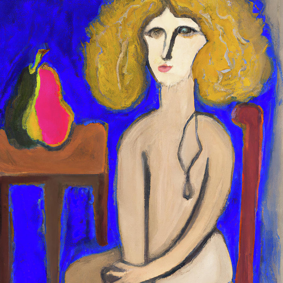 Curly Blond with a Pear  Digital Art by Cathy Anderson