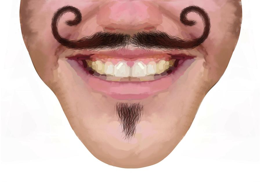 Curly Wax Moustache Facial Hair Male Novelty Face Mask Drawing by Joan Stratton