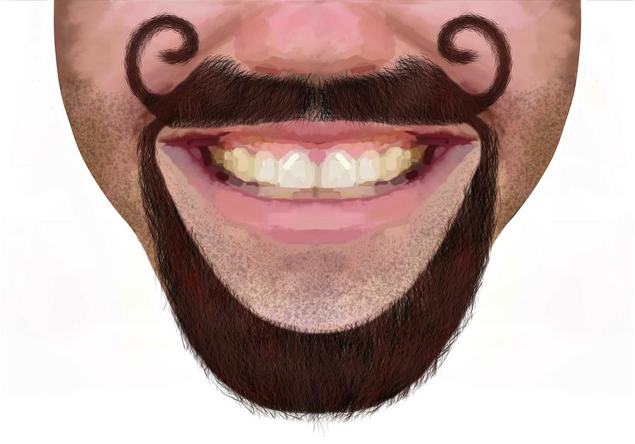 Curly Wax Moustache Goatee Facial Hair Male Novelty Face Mask Drawing by Joan Stratton