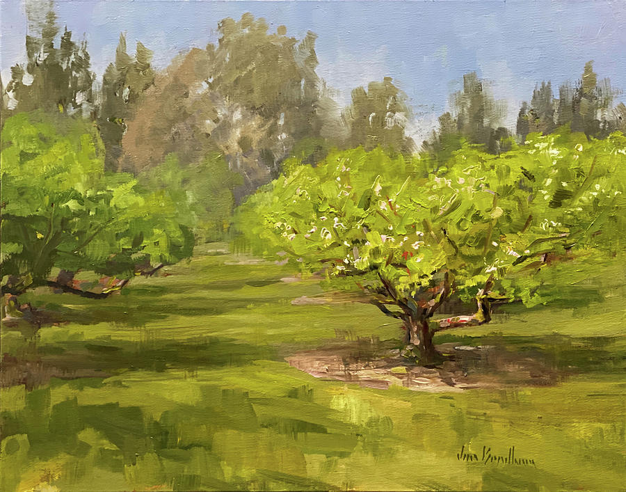 Spring Painting - Curran Apple Orchard plein air by Jon Bradham by Jon Bradham