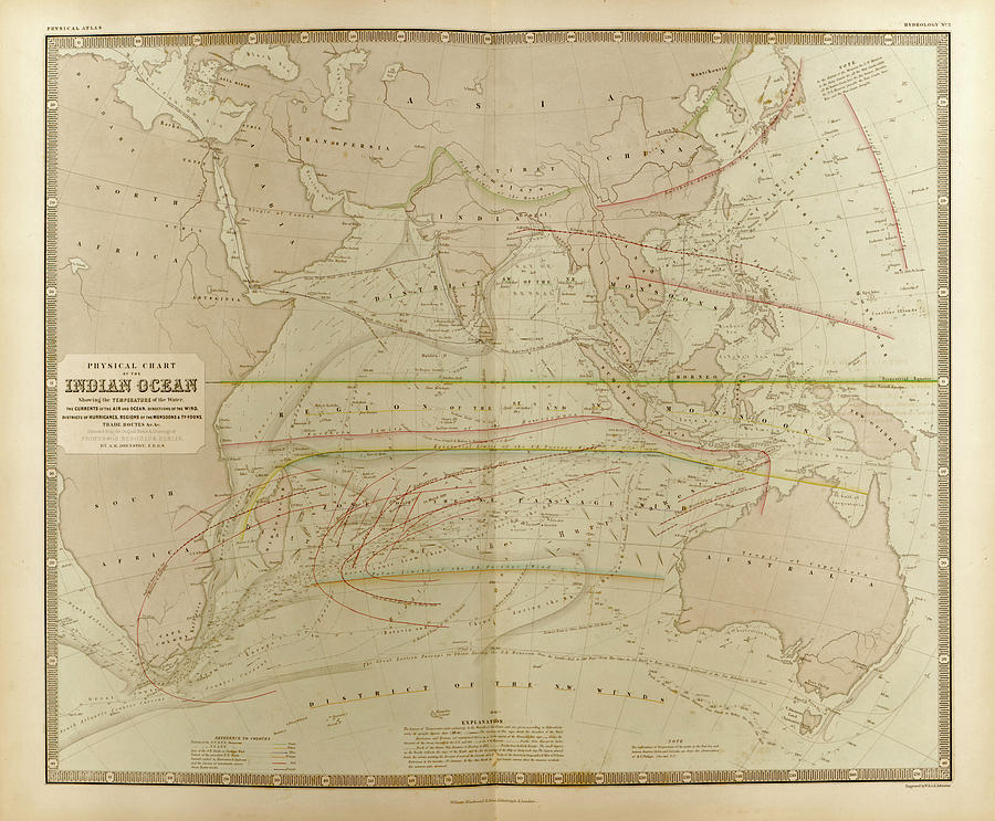Map Drawing - Currents in the Indian Ocean by Vintage Maps