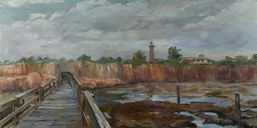 Currituck Sound Looking toward the Currituck Lighthouse Painting by David Dorrell