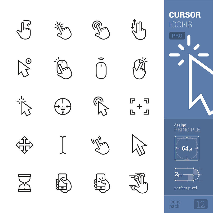 Cursors related vector icons - PRO pack Drawing by Lushik