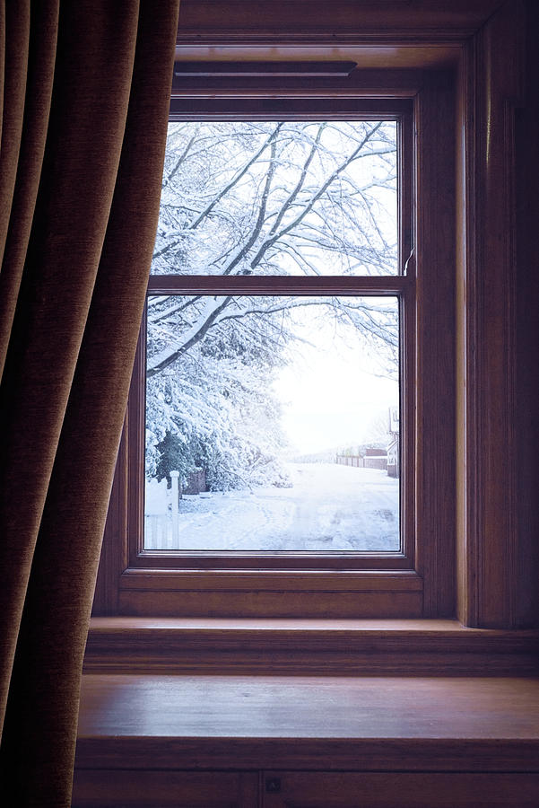 Winter Photograph - Curtained Window With Winter Scene by Amanda Elwell
