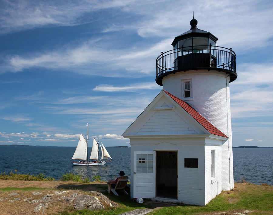 Curtis Island Light Station, Maine with Sailing Ship Photograph by Karen Lee Ensley
