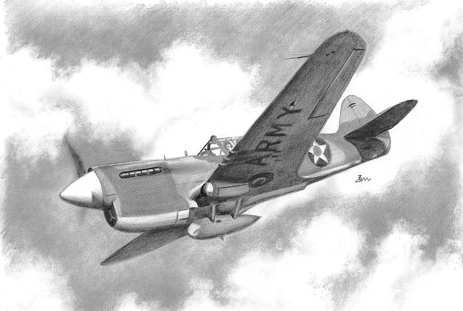 Curtiss P-40 Warhawk Drawing by Marcin Basinski