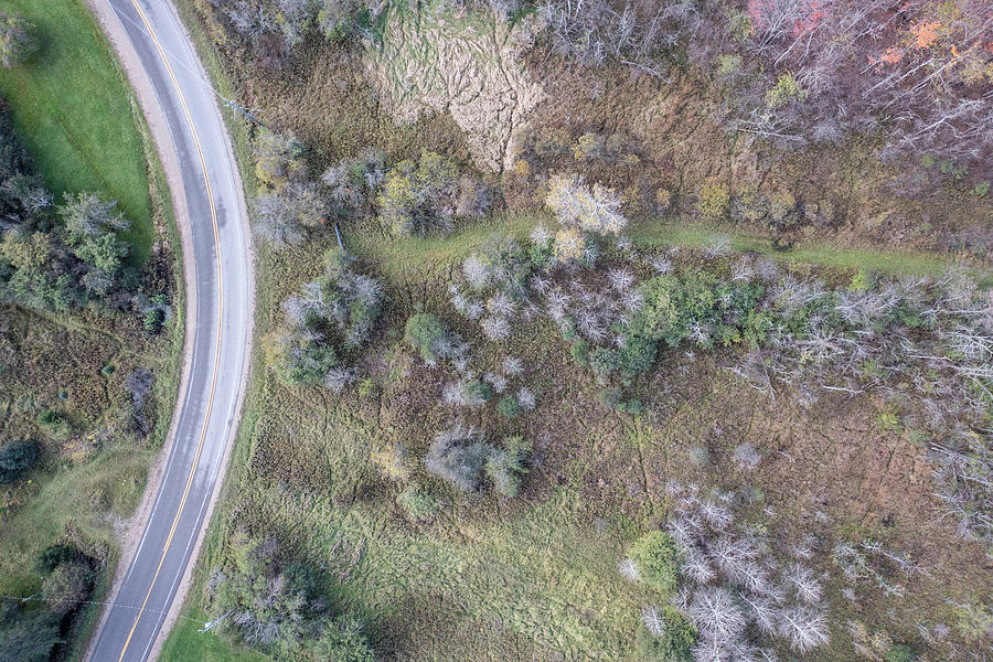 Curve In Michigan Road By Air Photograph