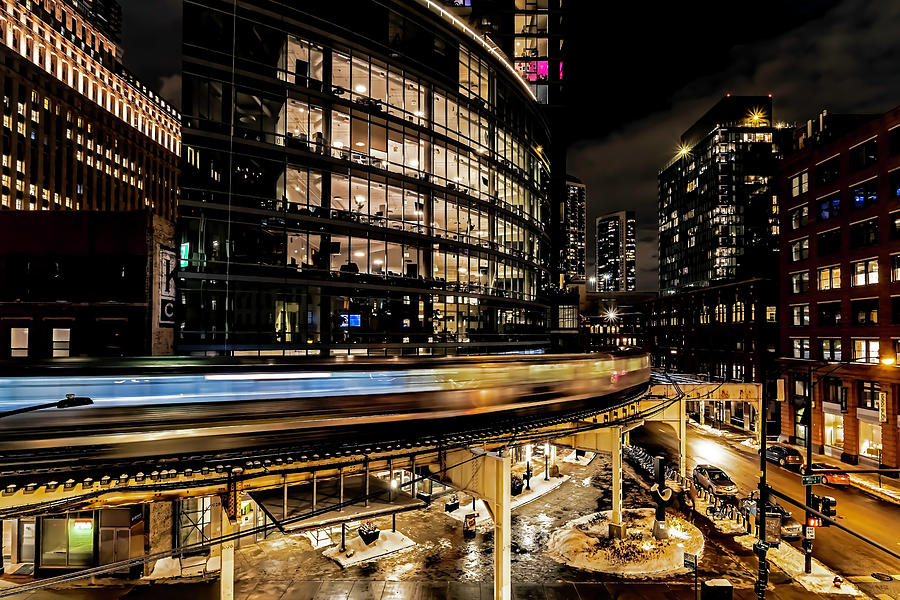 Curved Glass Building And Train In Chicago Photograph By Sven Brogren ...