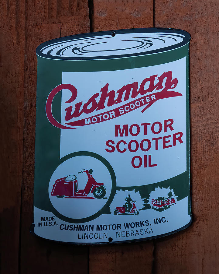 Man Cave Sign Photograph - Cushman motor scooter oil sign by Flees Photos