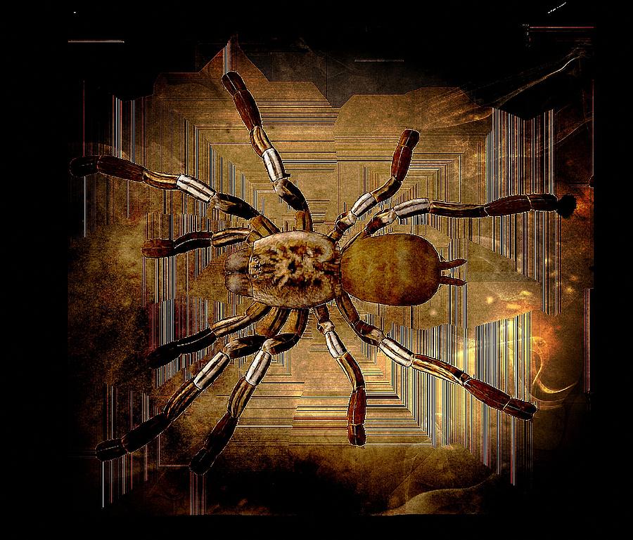 Custom Black and Brown Creepy Spider Digital Art by Michelle Liebenberg