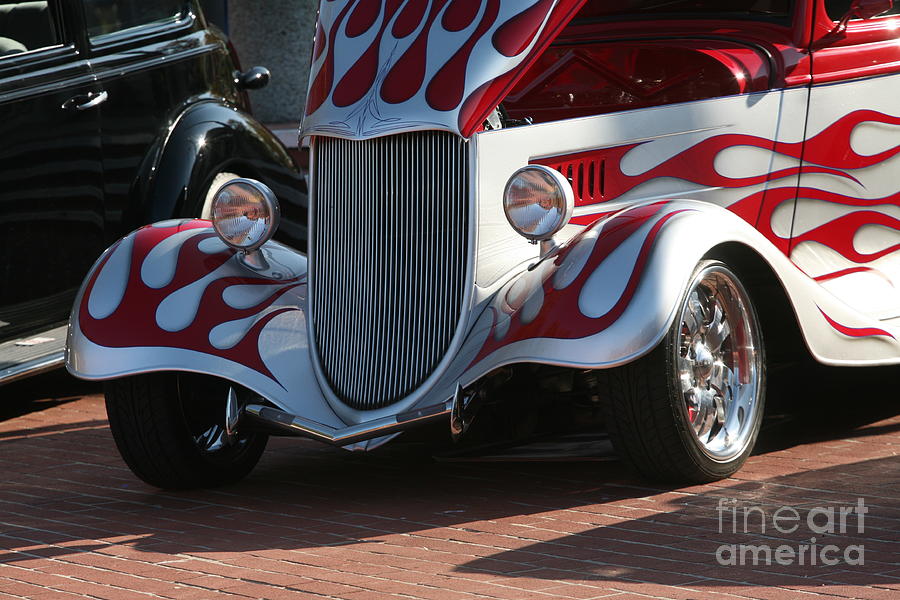 Custom Car Flames Red White  Photograph by Chuck Kuhn