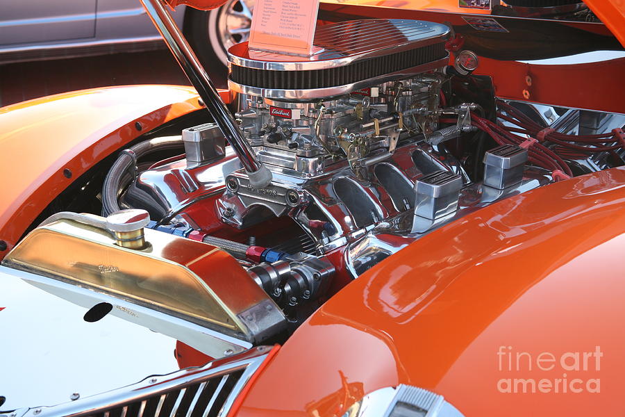 Inspirational Photograph - Custom Chrome Engine Orange Classic Car  by Chuck Kuhn