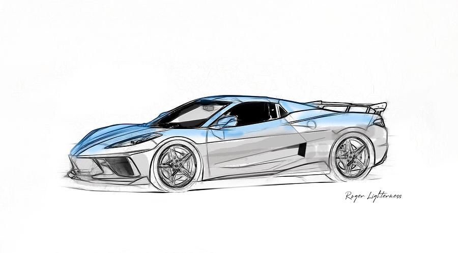 Custom Corvette C8 Sketch Digital Art by Roger Lighterness