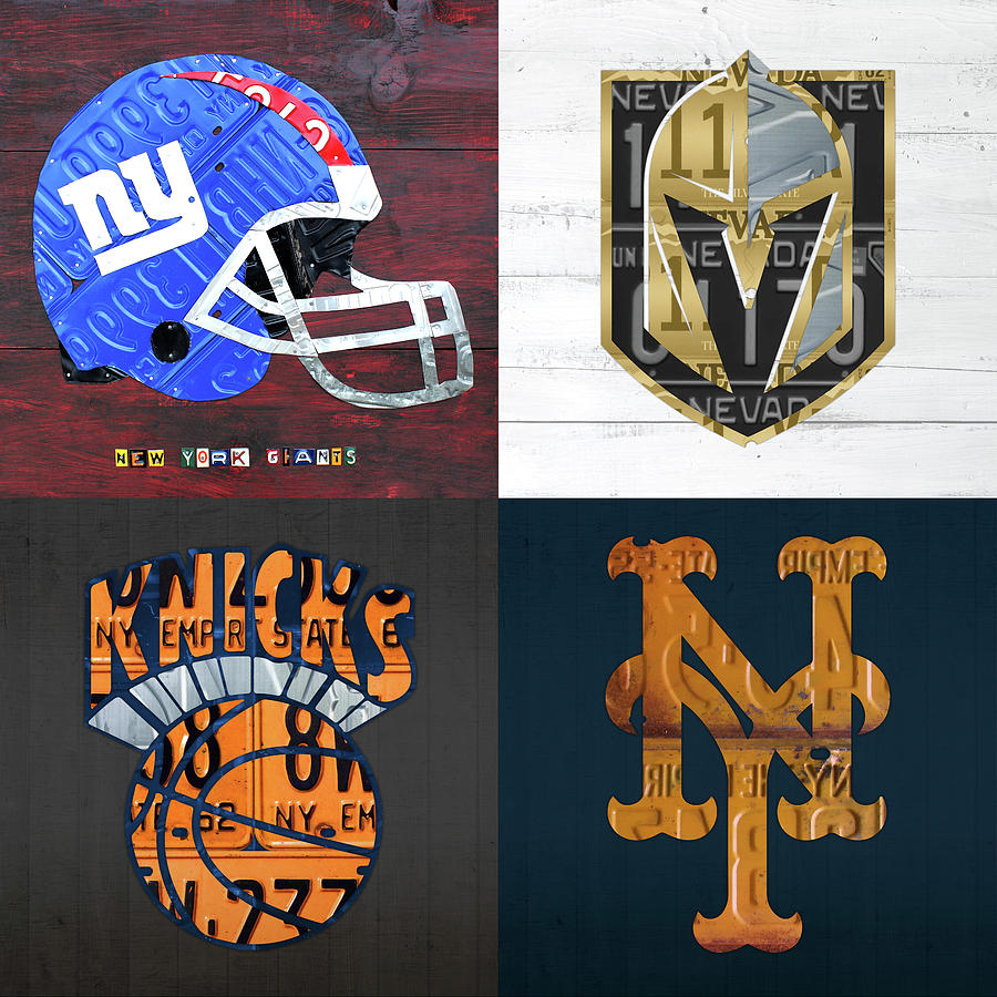 Sports Mixed Media - Custom Sports License Plate Art Collage Giants Mets Knicks Knights by Design Turnpike