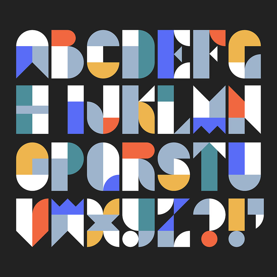 Custom typeface alphabet made with abstract geometric shapes Drawing by RLT_Images