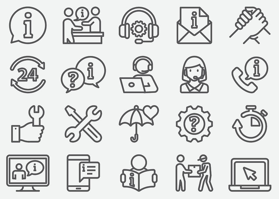 Customer Service and Support Line Icons Drawing by LueratSatichob