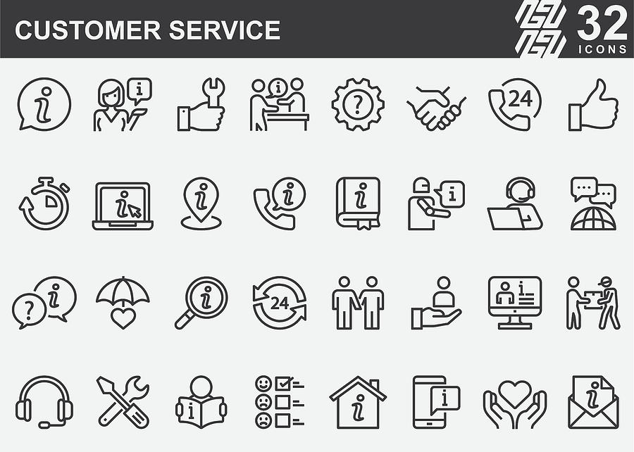 Customer Service Line Icons Drawing by LueratSatichob