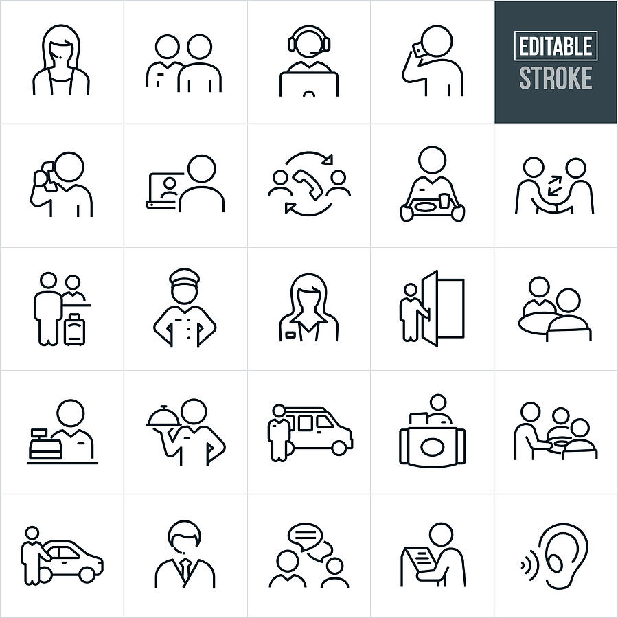 Customer Service Thin Line Icons - Editable Stroke Drawing by Appleuzr