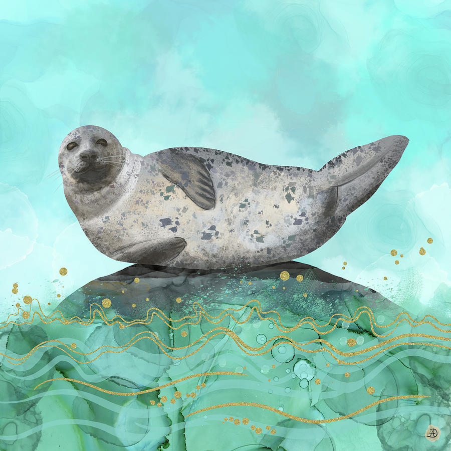 Cute Alaskan Iliamna Seal in Banana Pose Digital Art by Andreea Dumez
