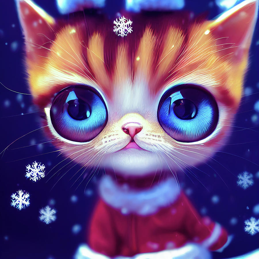 Cute Animals in Winter 01 Baby Cat Digital Art by Matthias Hauser