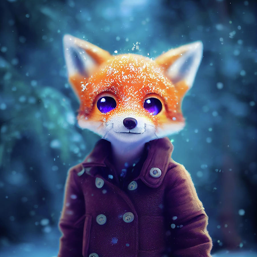 Cute Animals in Winter 04 Friendly Fox Digital Art by Matthias Hauser