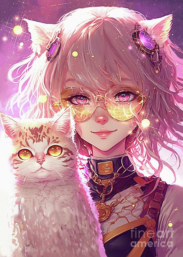 Cute Anime Cat Girl With her kawaii Digital Art by Anass Benktitou ...