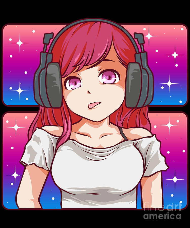 Cute Anime Girl Headphones Punk Kawaii Manga Digital Art by The Perfect  Presents - Pixels