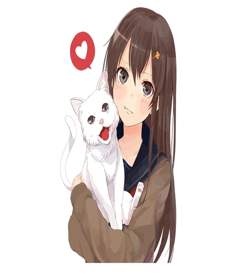 Cute Anime Girl With Kitten Digital Art by William Stratton