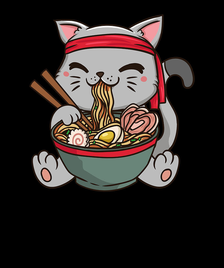 Cute Anime Ramen Cat Otaku TShirt Digital Art by Bi Nutz - Pixels