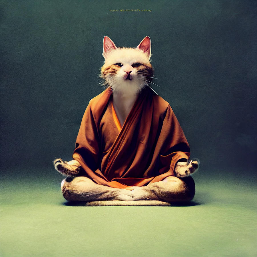 Cute anthropomorphic cat monk hes meditating peacefully bca61117 4b22 ...