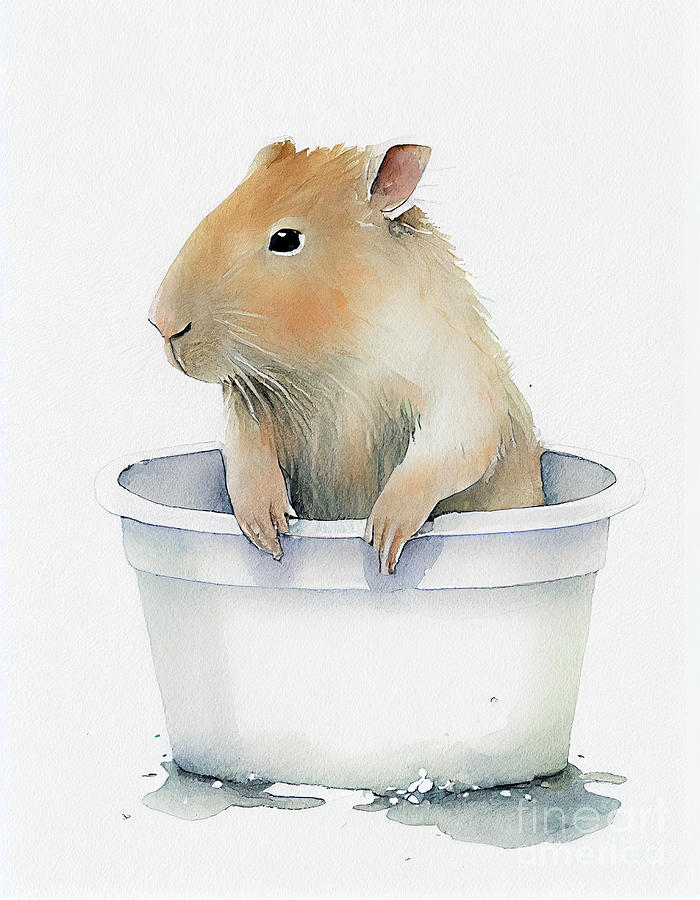 Cute Baby Capybara In Bathub Watercolor Minimalist Painting by Jeff ...