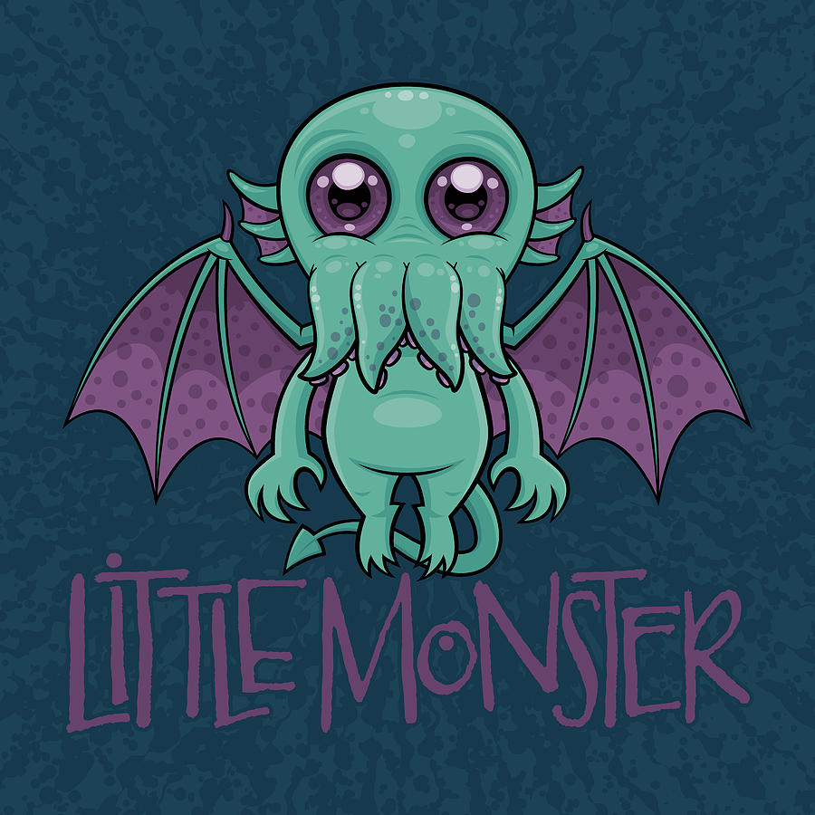 Octopus Digital Art - Cute Baby Cthulhu Little Monster by John Schwegel
