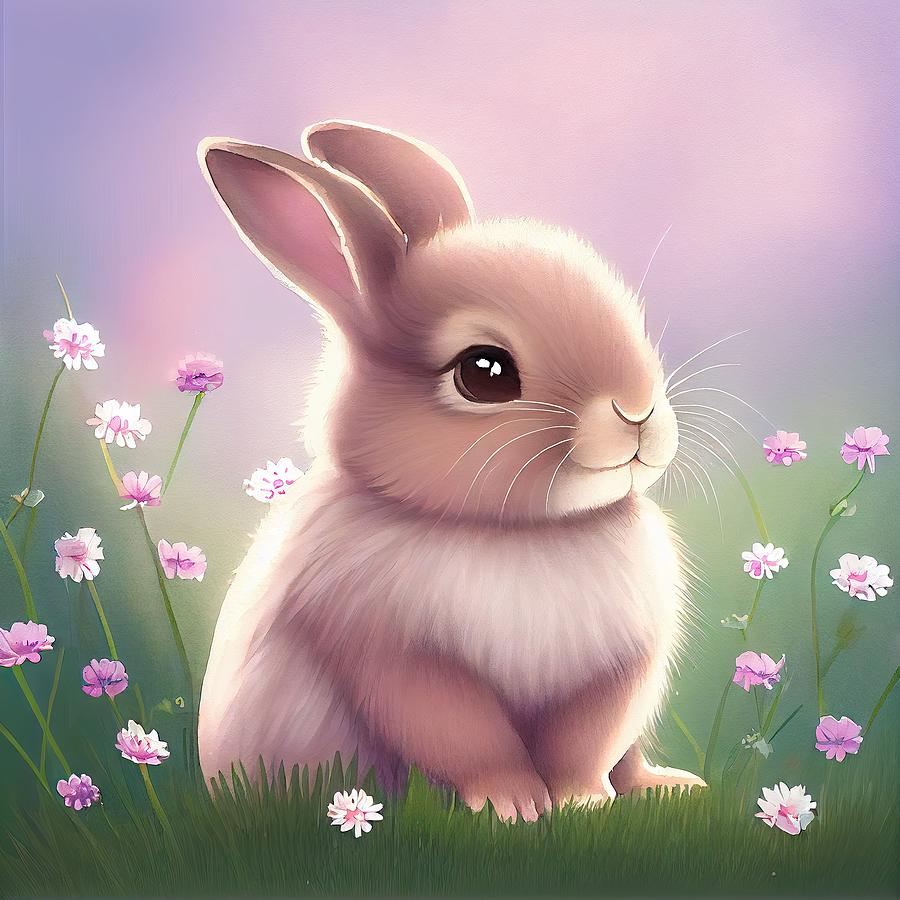 Cute Baby Easter Bunny in the Meadow Digital Art by Roger Willoughby ...