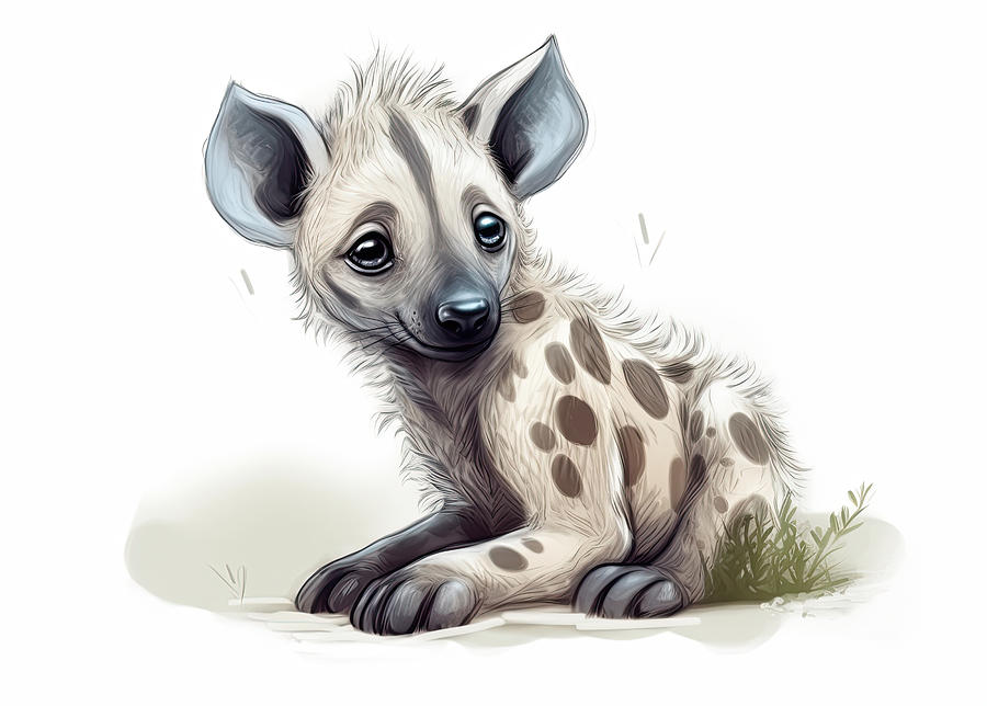 Wildlife Digital Art - Cute baby hyena animal watercolor childrens print by Good Focused