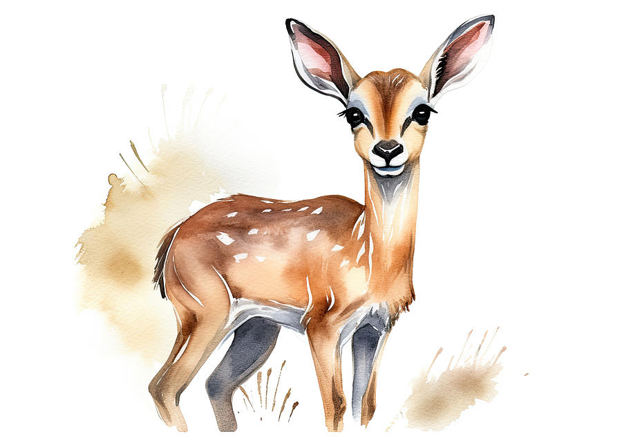 Deer Digital Art - Cute baby impala animal watercolor childrens print by Good Focused