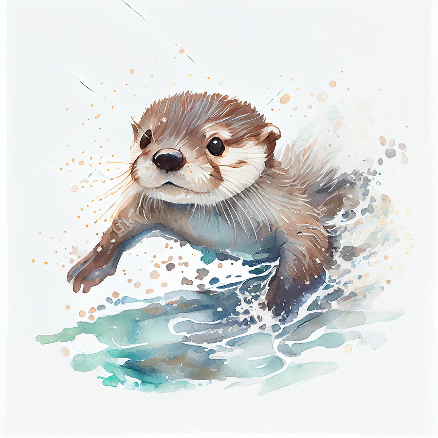 Fantasy Digital Art - Cute  baby  otter  swimming  through  the  ocean  with  ddee  b  f  cc  bfaebebe by Asar Studios by Celestial Images
