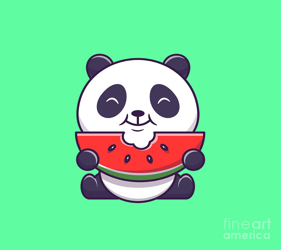 Cute Baby Panda With Watermelon Digital Art by Noirty Designs - Fine Art  America