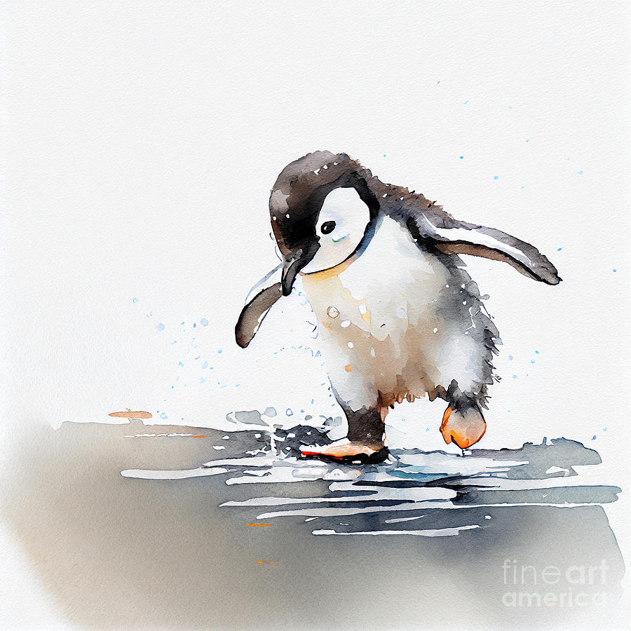 Cute  baby  penguin  running  on  its  tippy by Asar Studios Digital Art by Celestial Images