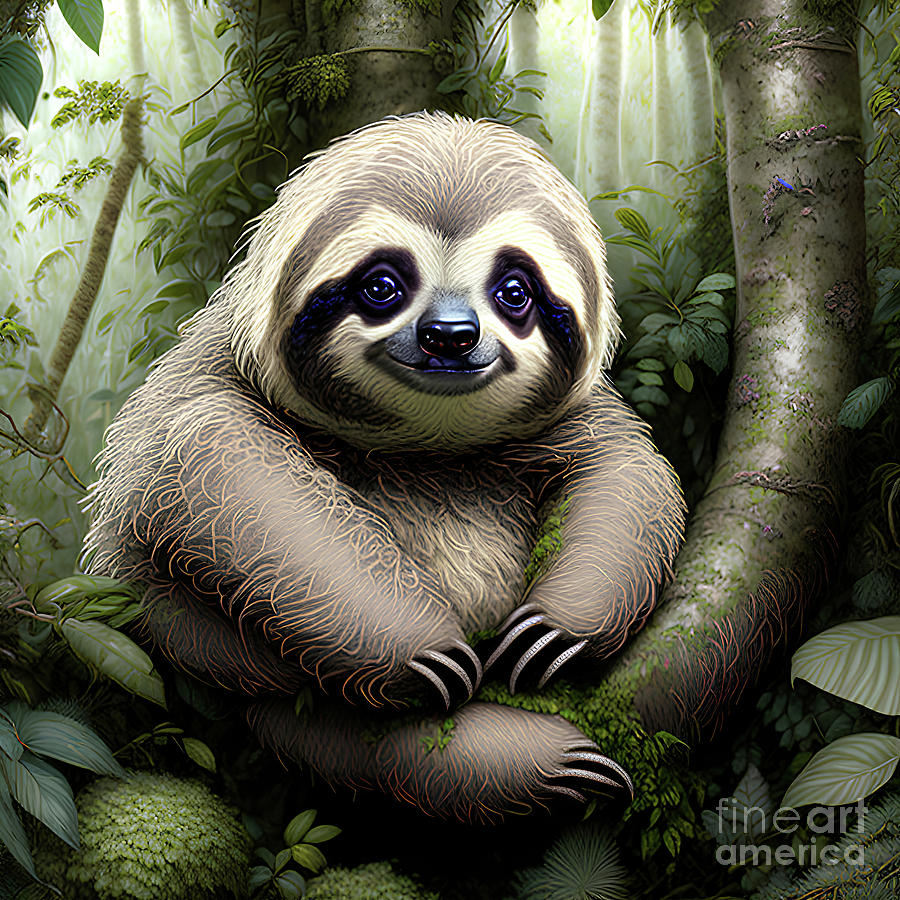 Cute Baby Sloth Digital Art by Elisabeth Lucas - Fine Art America